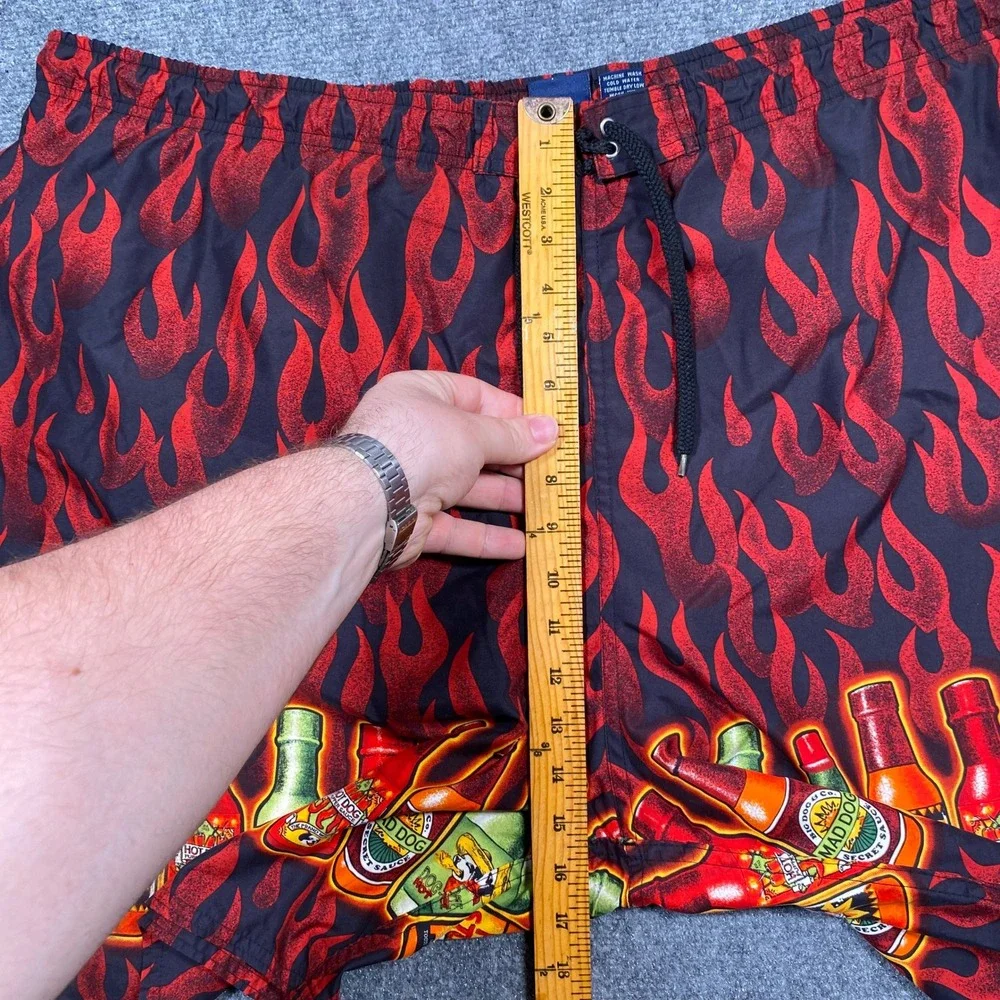 Big Dogs Hot Sauce Flames Swim Trunks Shorts Men's 3X Black‎ Red Fire Bottles